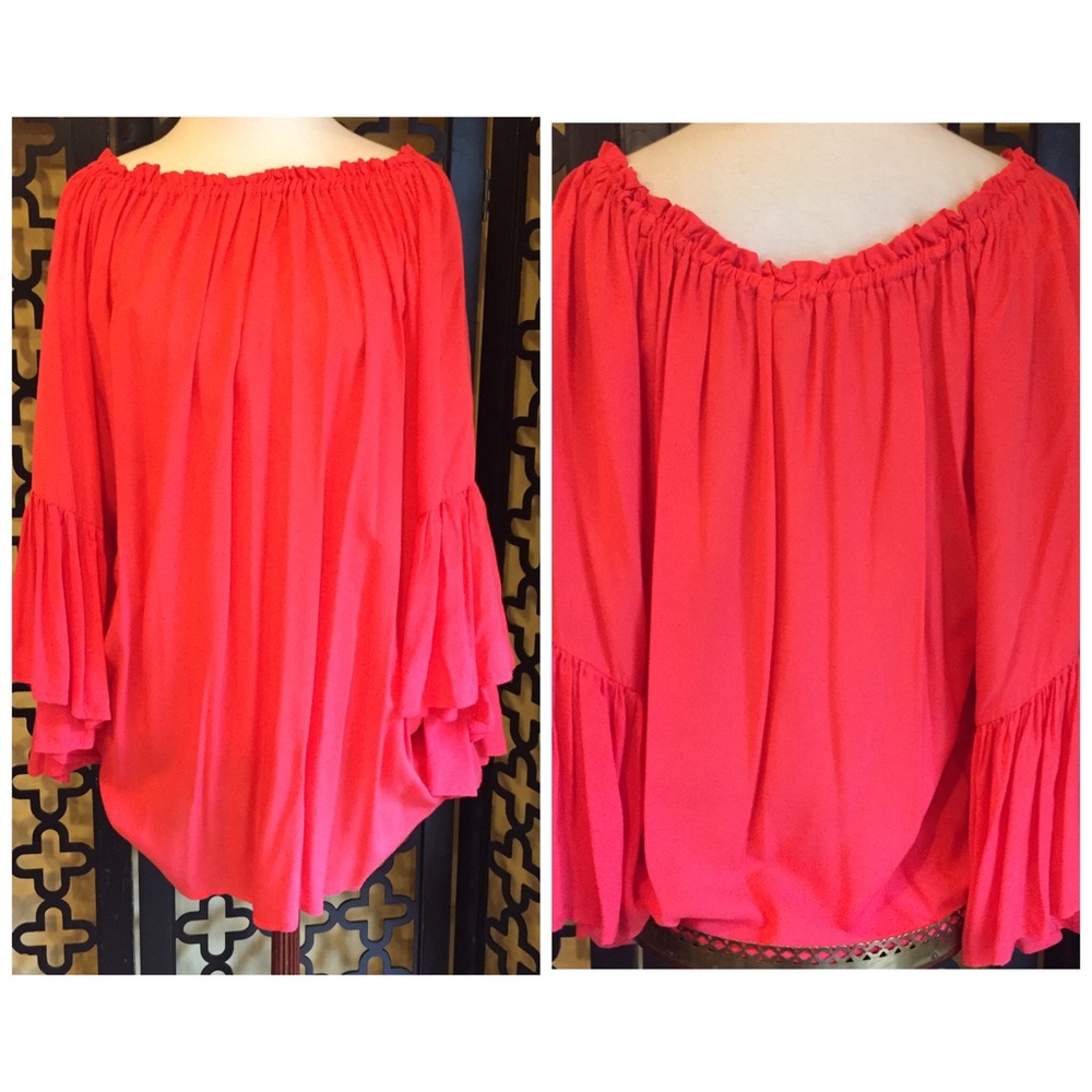 ELAN CORAL BLOUSE OFF THE SHOULDER BOHO SLEEVES BLOUSE ONE SIZE